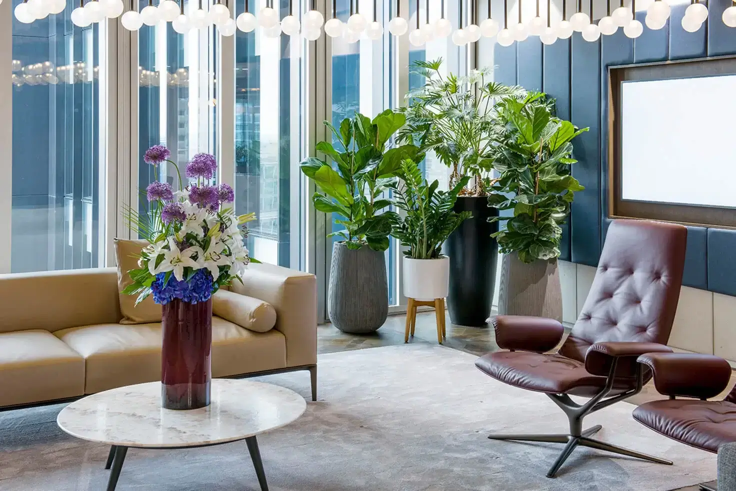 Amouré Flowers corporate office arrangement — reception area